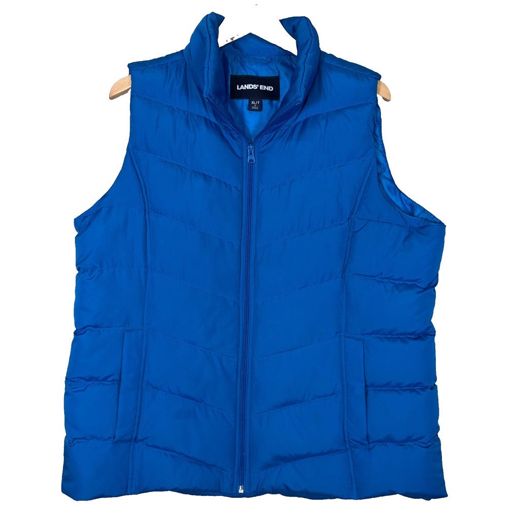 Lands' End Vest Puffer Down Feather Filled Zip Front Blue Women's Size XL